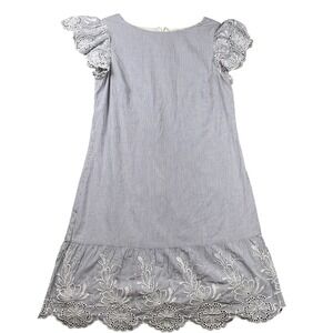 Lauren Ralph Lauren Stripe‎ Eyelet Flutter Sleeve Dress Ruffle Hem Size